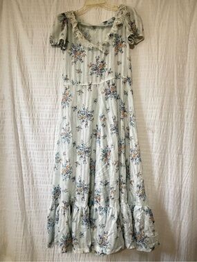 Vintage Handmade Floral Dress Ruffle Babydoll Maxi Sz Medium
